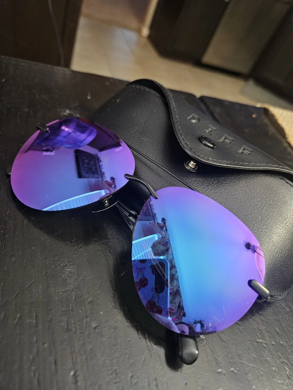 Diff Lenox Eyewear Purple Mirrored Rimless Sunglasses